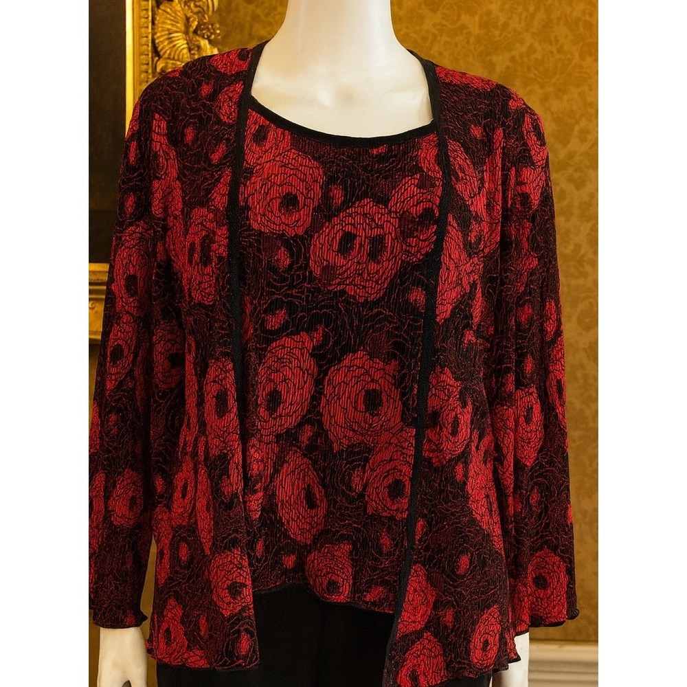 R& M Richard's Blazer Blouse SZ 12P Peonies Trim Accents Festive Career Chic‎